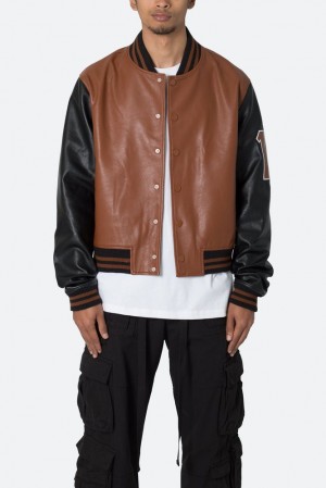 Black/Brown Mnml PU Varsity Jacket Jackets | ARFDXUS-68