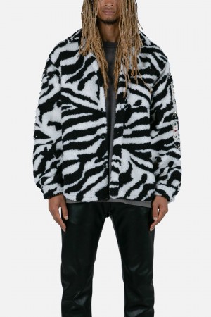 Black/White Mnml Zebra Sherpa Studded Jacket Jackets | 642-ANJYZU