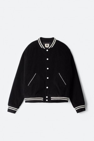 Black Mnml Love Thy Neighbour Varsity Jacket Jackets | VEPHFBM-32