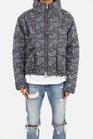 Black Mnml Paisley Cropped Puffer Jackets | 694-NDSRTM