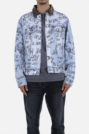 Blue Mnml Scribble Trucker Jacket Jackets | 193-FWNZQK