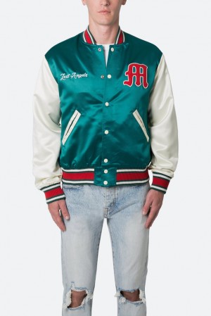 Green/White Mnml Satin Varsity Jacket Jackets | MLORFQV-17