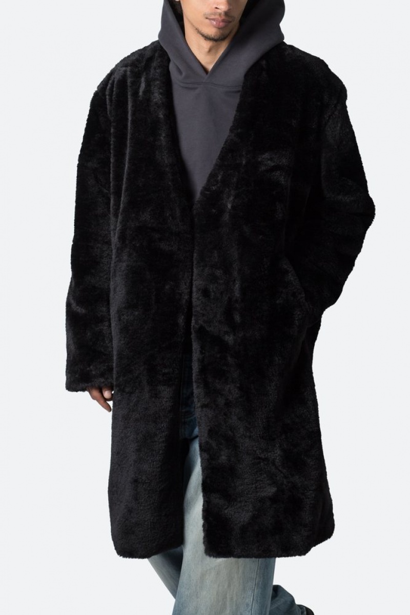 Black Mnml Faux Fur Coat Jackets | LKMSQJA-35