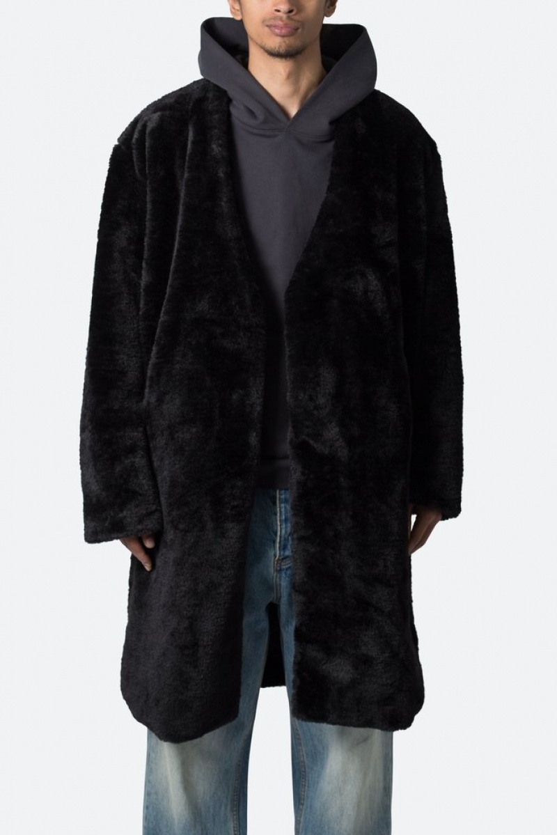 Black Mnml Faux Fur Coat Jackets | LKMSQJA-35