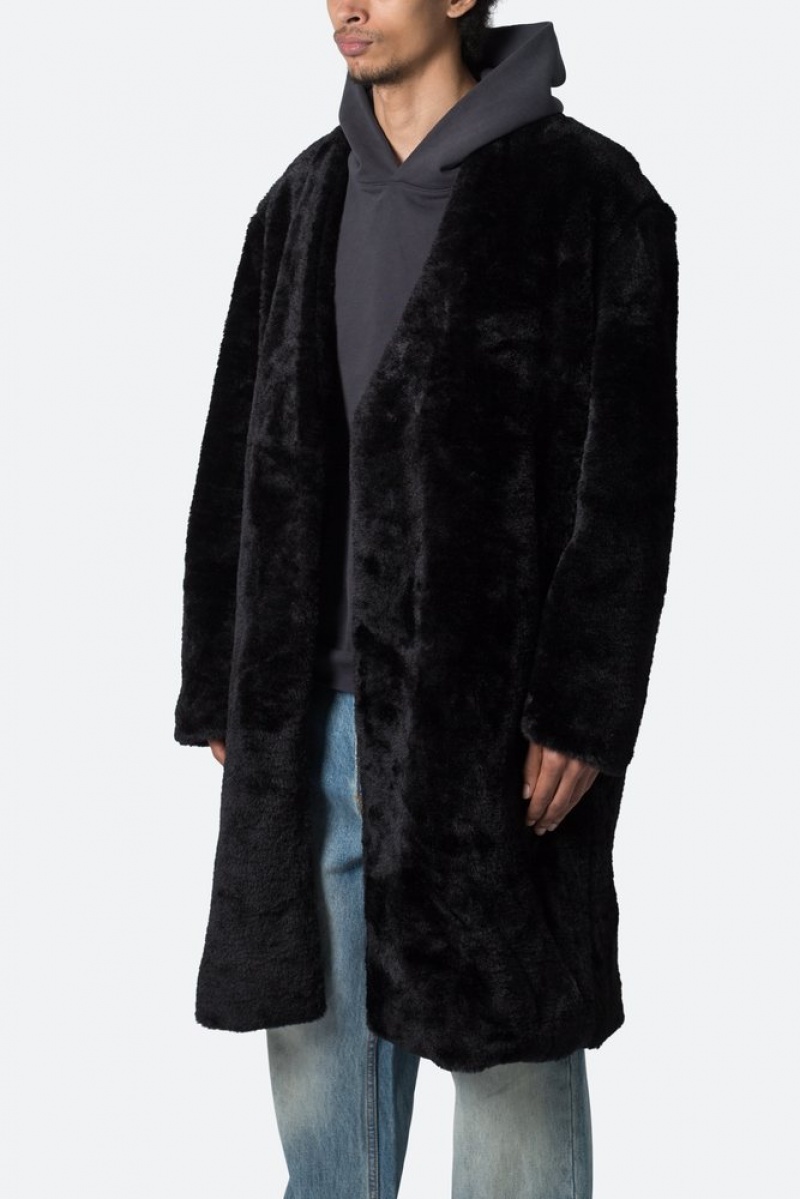 Black Mnml Faux Fur Coat Jackets | LKMSQJA-35