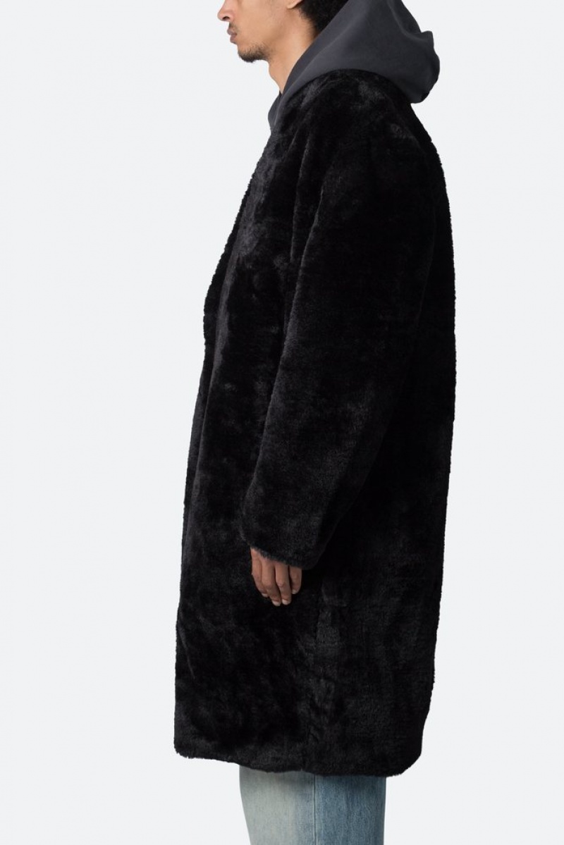 Black Mnml Faux Fur Coat Jackets | LKMSQJA-35