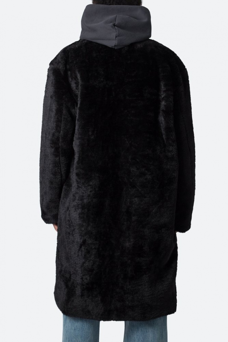 Black Mnml Faux Fur Coat Jackets | LKMSQJA-35