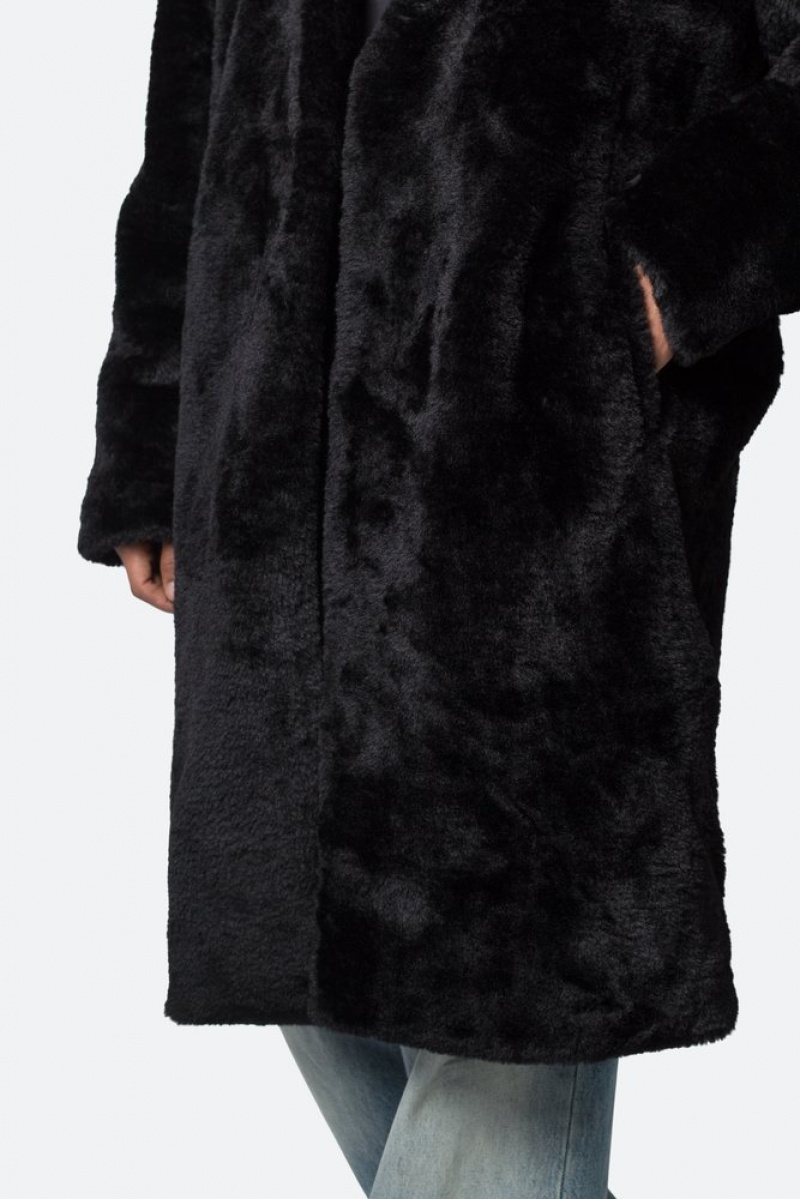 Black Mnml Faux Fur Coat Jackets | LKMSQJA-35