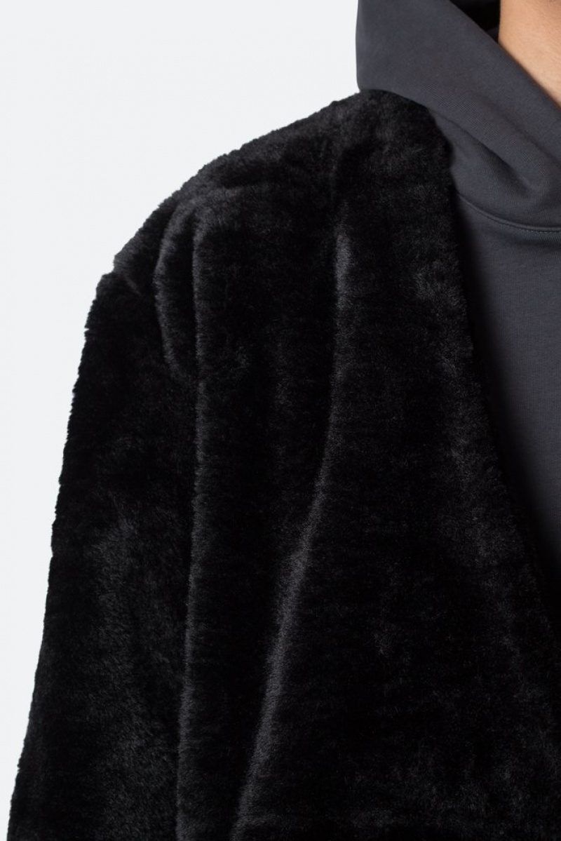 Black Mnml Faux Fur Coat Jackets | LKMSQJA-35