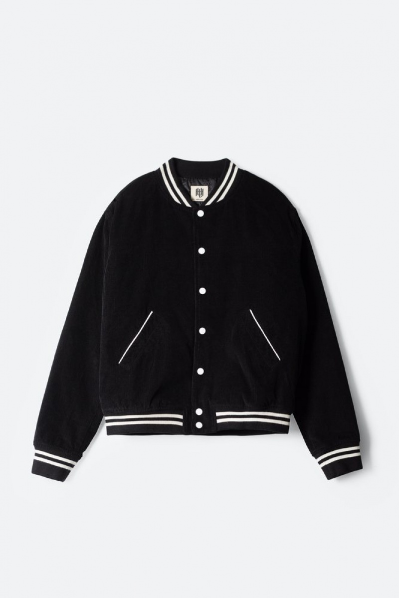 Black Mnml Love Thy Neighbour Varsity Jacket Jackets | VEPHFBM-32