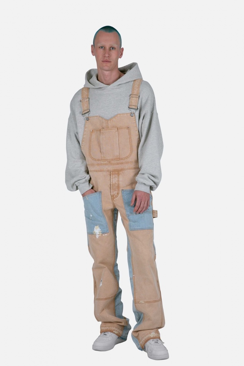 Khaki Mnml Painter Flare Overalls Flare Denim | 825-OXUCWL