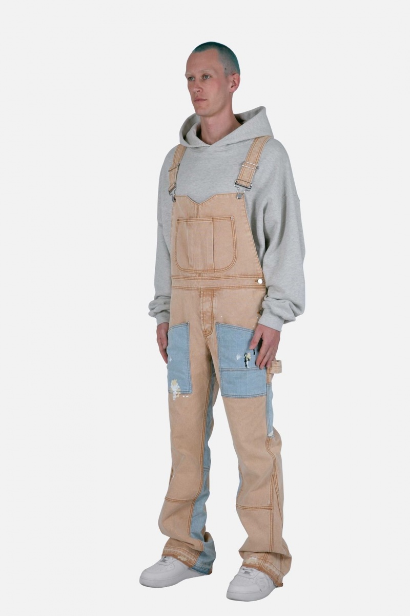 Khaki Mnml Painter Flare Overalls Flare Denim | 825-OXUCWL