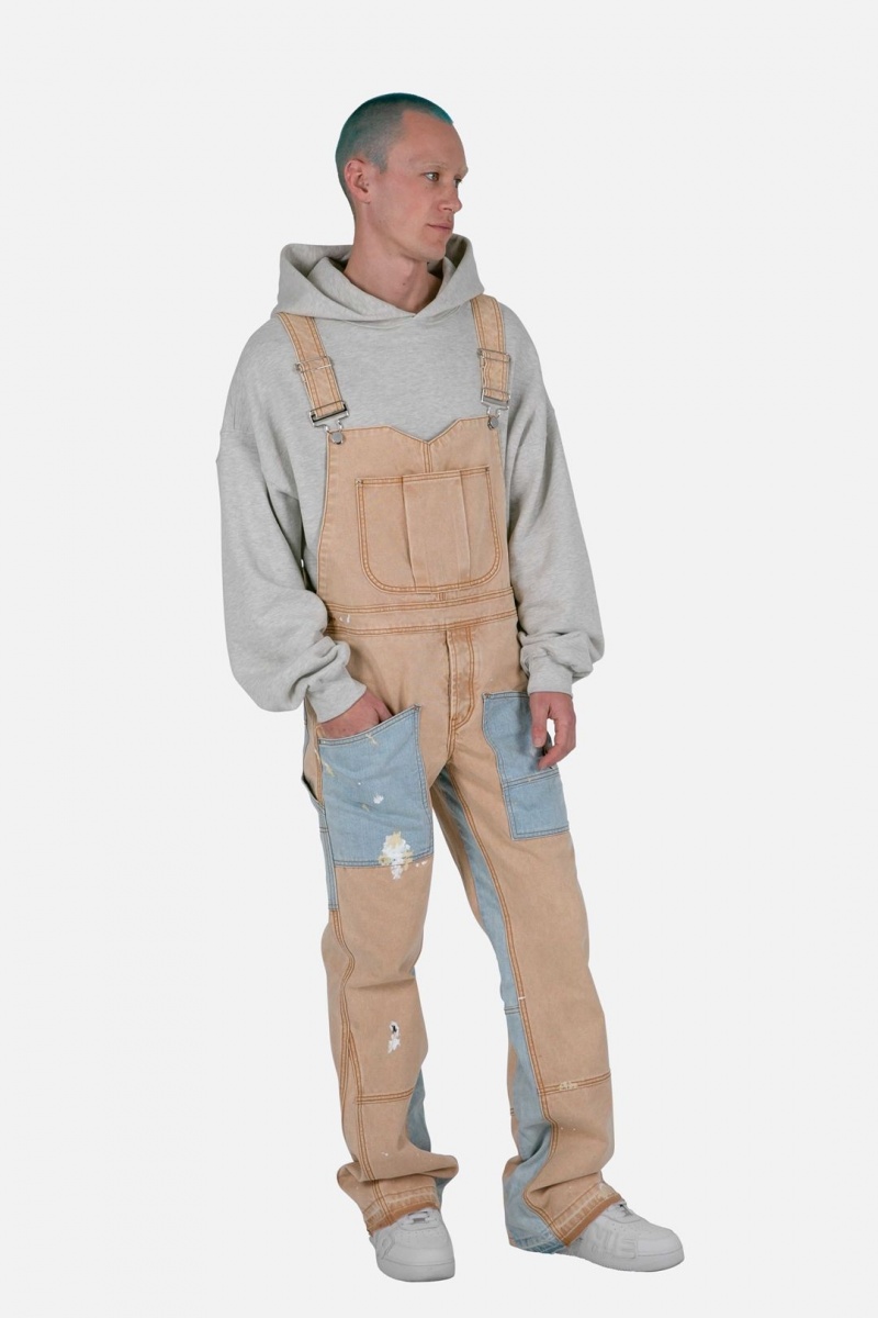 Khaki Mnml Painter Flare Overalls Flare Denim | 825-OXUCWL