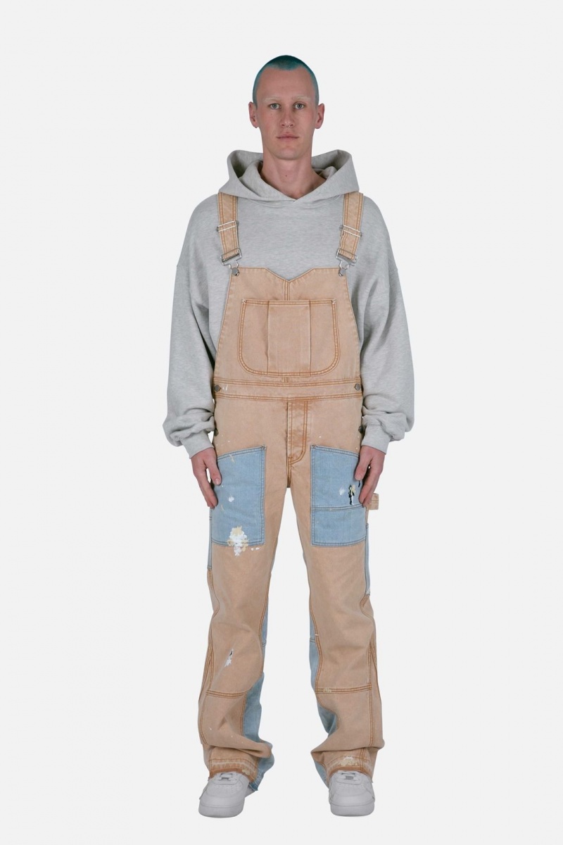 Khaki Mnml Painter Flare Overalls Flare Denim | 825-OXUCWL