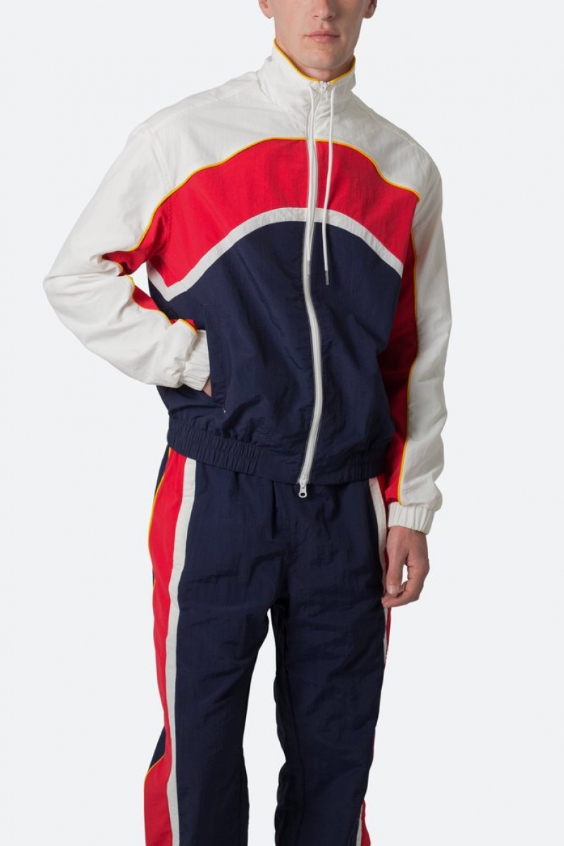 Red/White/Blue Mnml Nylon Collared Track Jacket Jackets | AGVCPSJ-95