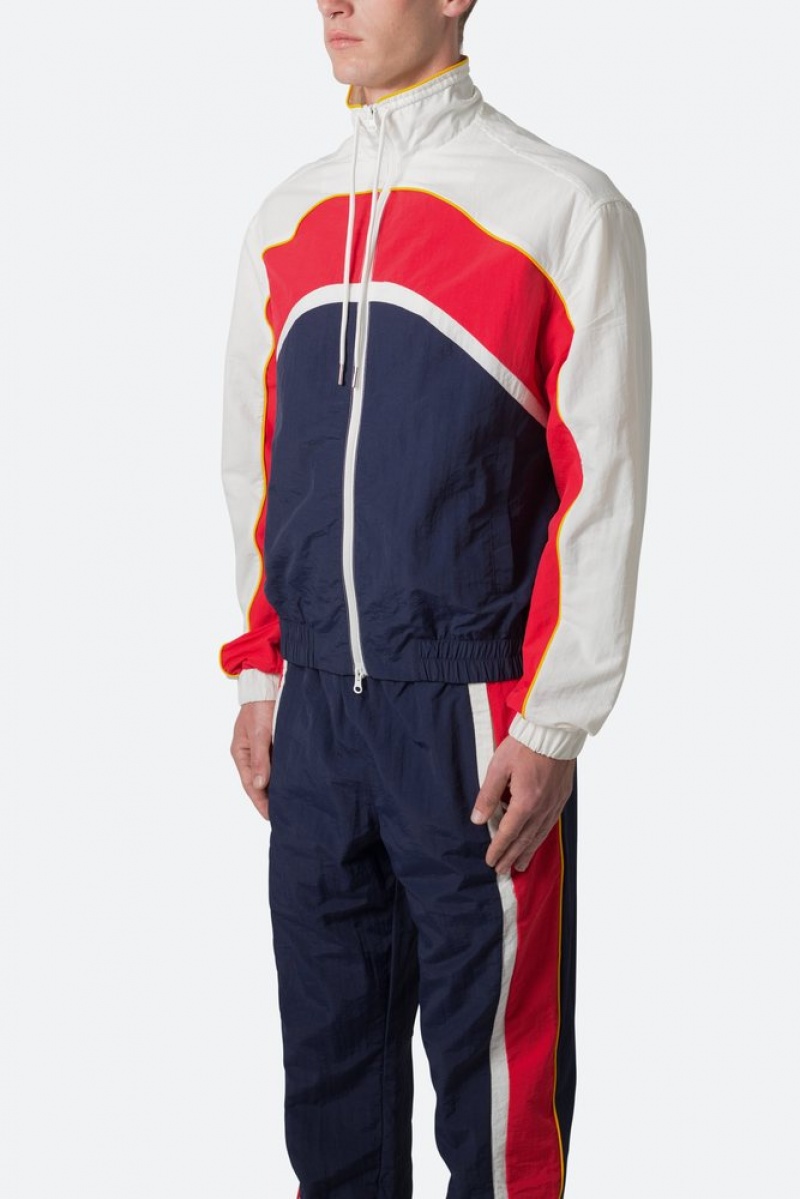 Red/White/Blue Mnml Nylon Collared Track Jacket Jackets | AGVCPSJ-95