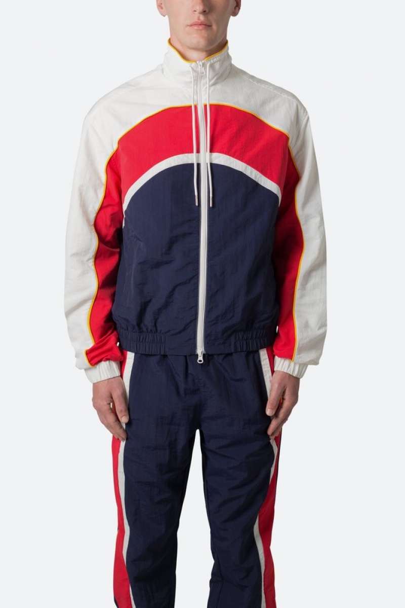 Red/White/Blue Mnml Nylon Collared Track Jacket Jackets | AGVCPSJ-95